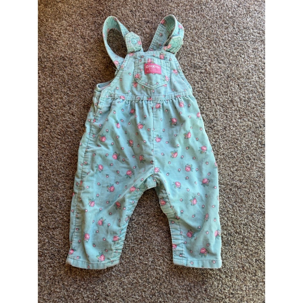 Vtg Osh Kosh B'Gosh Baby Girl Floral Printed Corduroy Overall Size 18 months